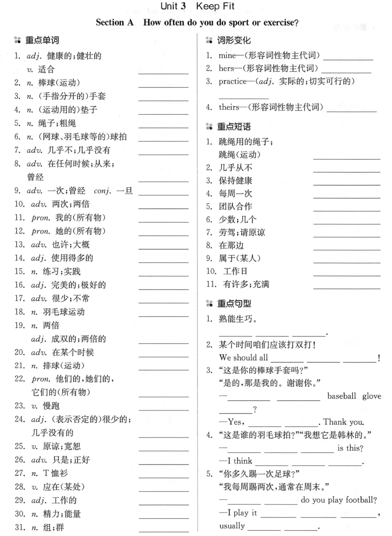 new7bunit3_新人教版7下英语学习资料包_12.知识清单_重点知识梳理