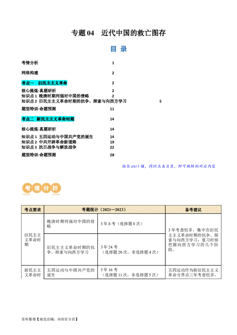 专题04近代中国的救亡图存（讲义）（解析版）_07高考历史_新高考复习资料_2024年新高考复习资料_二轮复习资料_2024年高考历史二轮复习讲练测（新教材新高考）_配套讲义