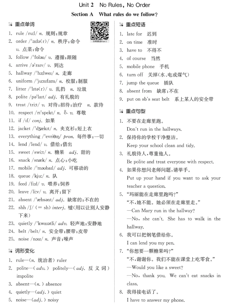 new7bunit2_新人教版7下英语学习资料包_12.知识清单_重点知识梳理