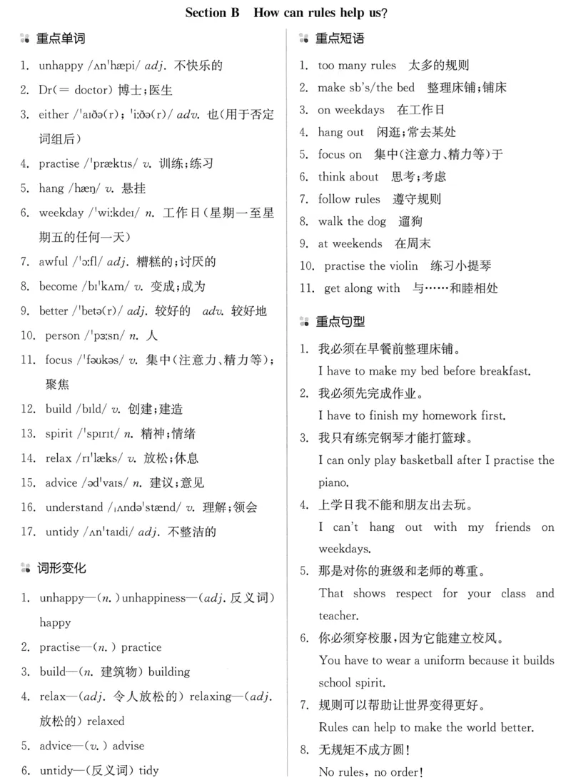 new7bunit2_新人教版7下英语学习资料包_12.知识清单_重点知识梳理