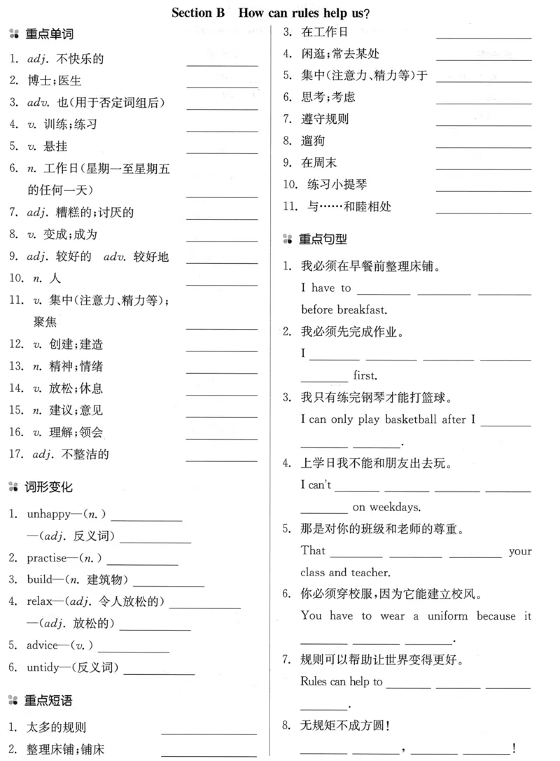 new7bunit2_新人教版7下英语学习资料包_12.知识清单_重点知识梳理