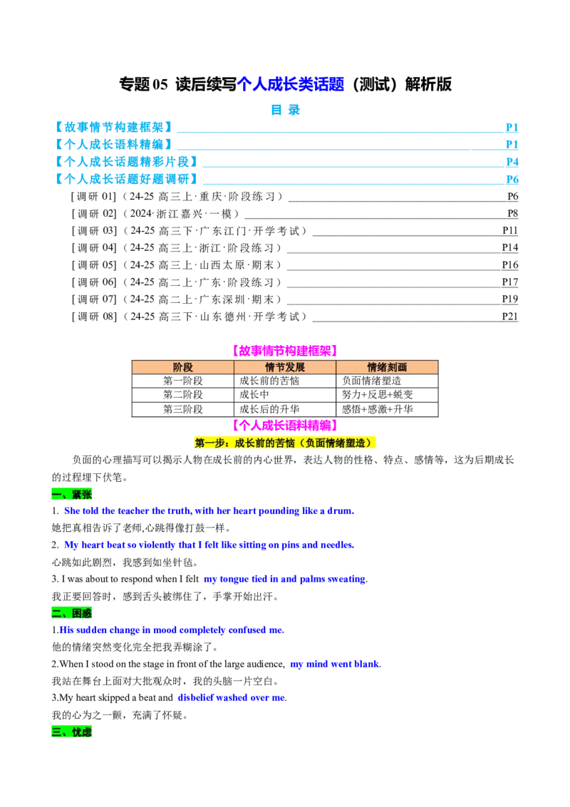 专题05读后续写个人成长类话题（测试）解析版_02高考数学_2025年新高考资料_二轮复习_01高考语文等多个文件_上好课2025年高考英语二轮复习讲练测（新高考通用）_第七部分写作
