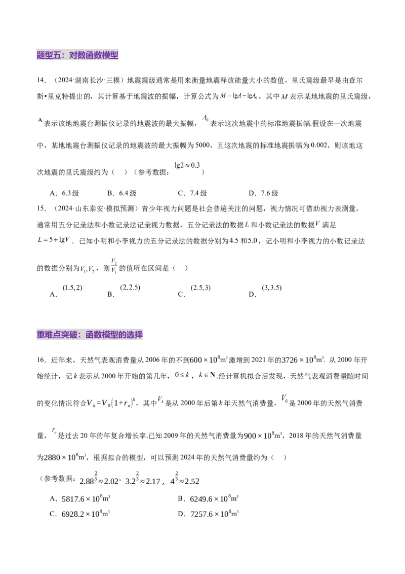 专题05函数类型的识别与应用模型构建（练习）（原卷版）_02高考数学_2025年新高考资料_二轮复习_01高考语文等多个文件_上好课2025年高考数学二轮复习讲练测（新高考通用）