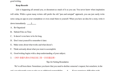 专题05阅读七选五（练习）（原卷版）_02高考数学_2025年新高考资料_二轮复习_01高考语文等多个文件_上好课2025年高考英语二轮复习讲练测（新高考通用）_第四部分阅读理解