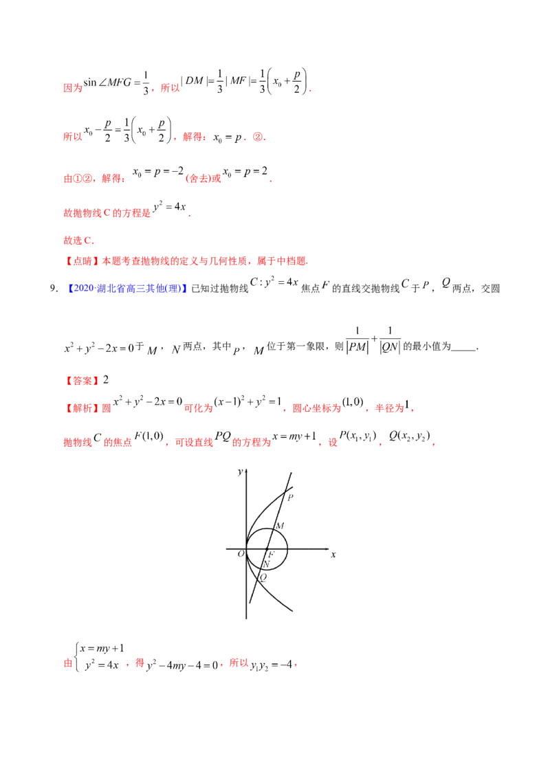 专题05平面解析几何&mdash;&mdash;2020年高考真题和模拟题理科数学分项汇编（教师版含解析）_02高考数学_新高考复习资料_2022年新高考资料_2022年一轮复习各版本