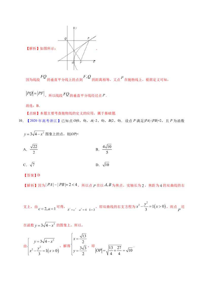 专题05平面解析几何&mdash;&mdash;2020年高考真题和模拟题理科数学分项汇编（教师版含解析）_02高考数学_新高考复习资料_2022年新高考资料_2022年一轮复习各版本