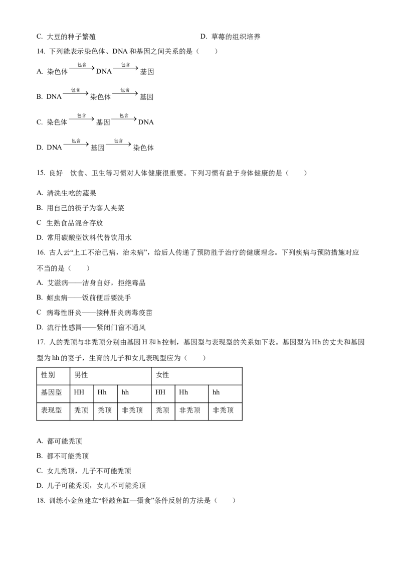 2025年贵州省中考生物真题（原卷版）_贵州中考_6.贵州中考生物（2015-2025）