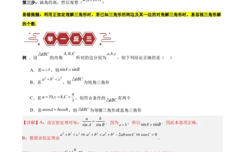 专题06解三角形及应用（3大易错点分析+解题模板+举一反三+易错题通关）-备战2024年高考数学考试易错题（新高考专用）（解析版）_02高考数学_新高考复习资料_2024年新高考资料