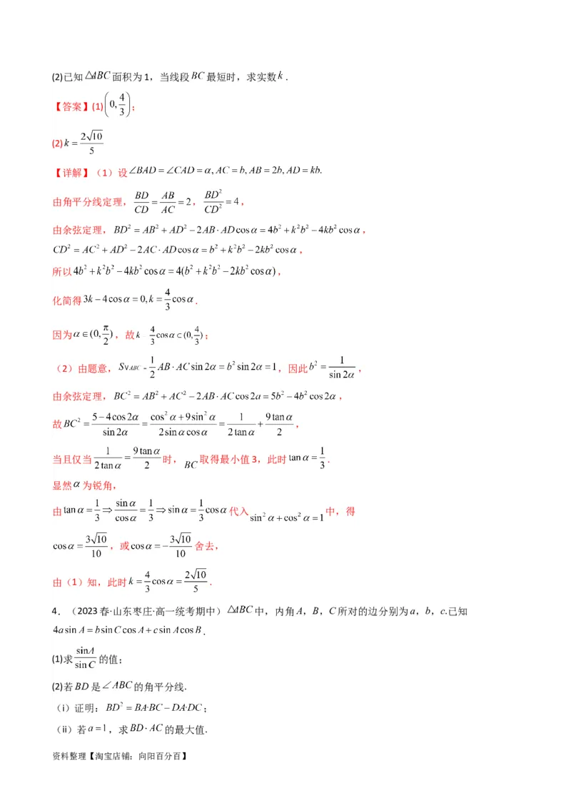 专题05解三角形（角平分线问题问题）(典型题型归类训练)（解析版）_02高考数学_新高考复习资料_2024年新高考资料_专项复习资料_三角函数、平面向量及解三角形_教师版（含答案解析）
