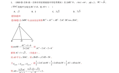 专题05解三角形（角平分线问题问题）(典型题型归类训练)（解析版）_02高考数学_新高考复习资料_2024年新高考资料_专项复习资料_三角函数、平面向量及解三角形_教师版（含答案解析）