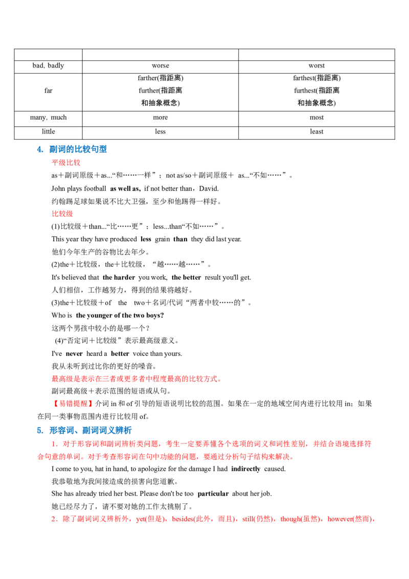 专题04形容词、副词（讲义）（原卷版）_03高考英语_新高考复习资料_2024年新高考资料_二轮复习资料_2024年高考英语二轮复习讲练测（新教材新高考）_第一部分语法知识