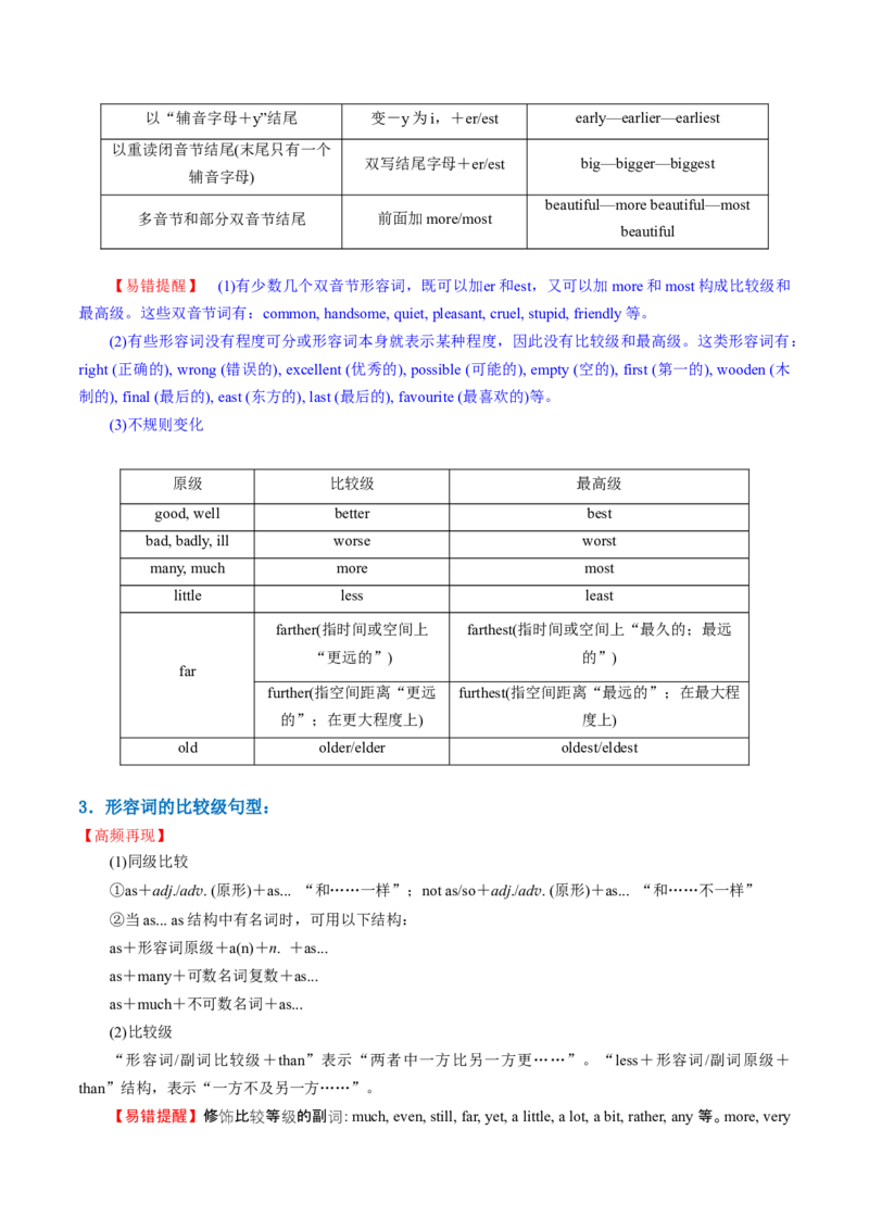 专题04形容词、副词（讲义）（原卷版）_03高考英语_新高考复习资料_2024年新高考资料_二轮复习资料_2024年高考英语二轮复习讲练测（新教材新高考）_第一部分语法知识