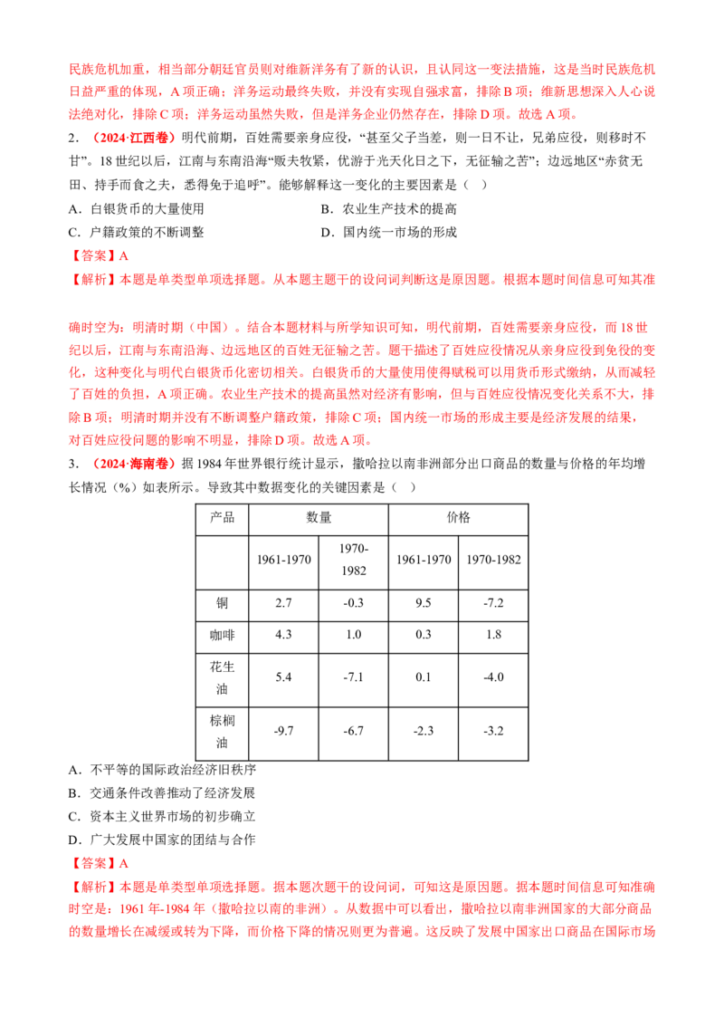 专题06比较变化类选择题（解析版）_07高考历史_2025年新高考资料_二轮复习_2025年高考历史二轮热点题型归纳与变式演练（新高考通用）3396109