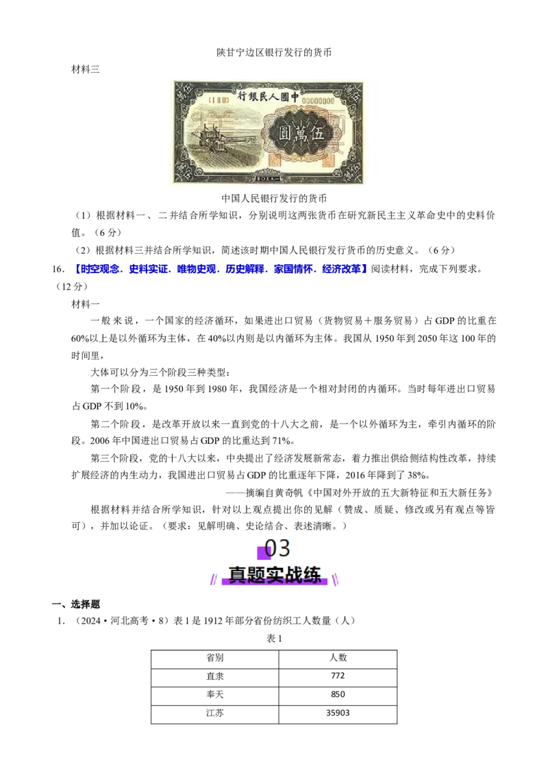 专题07冲击转型&mdash;中国近现代的经济转型与社会生活变迁（练习）（原卷版）_07高考历史_2025年新高考资料_二轮复习_01高考语文等多个文件
