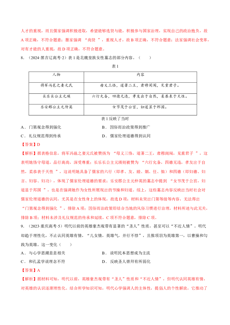 专题04文化自信&mdash;&mdash;中国古代的传统文化及文化交流（练习）（解析版）_07高考历史_2025年新高考资料_二轮复习_01高考语文等多个文件