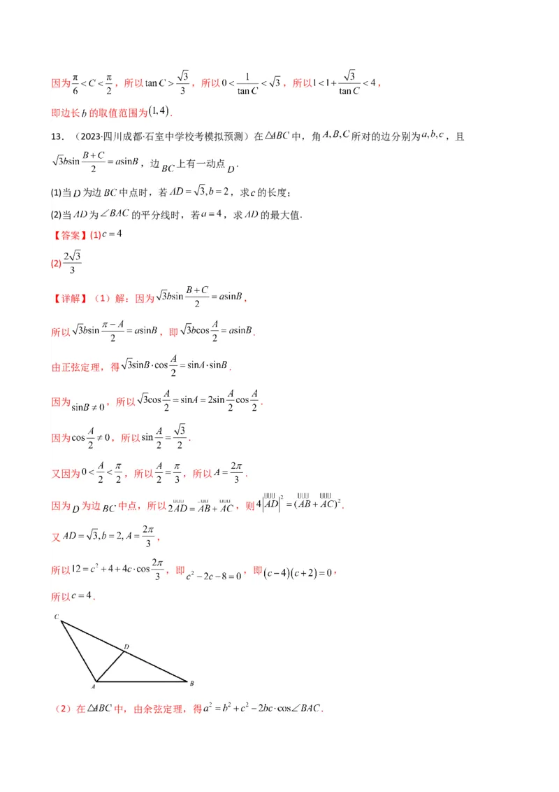 专题06解三角形（周长（边长）问题（含定值，最值，范围问题））(典型题型归类训练)（解析版）_02高考数学_2024年新高考资料_3.2024专项复习_三角函数、平面向量及解三角形