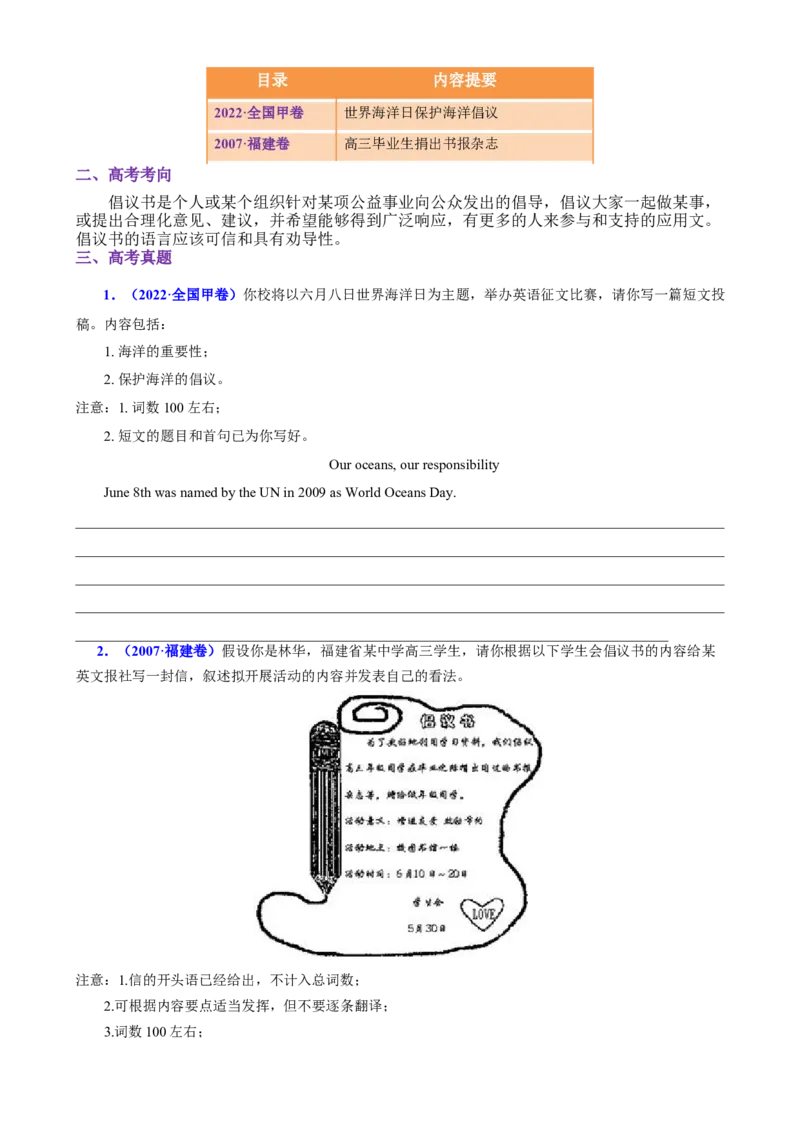 专题04推荐信感谢信倡议书（讲义）（原卷版）_02高考数学_2025年新高考资料_二轮复习_01高考语文等多个文件_上好课2025年高考英语二轮复习讲练测（新高考通用）_第七部分写作