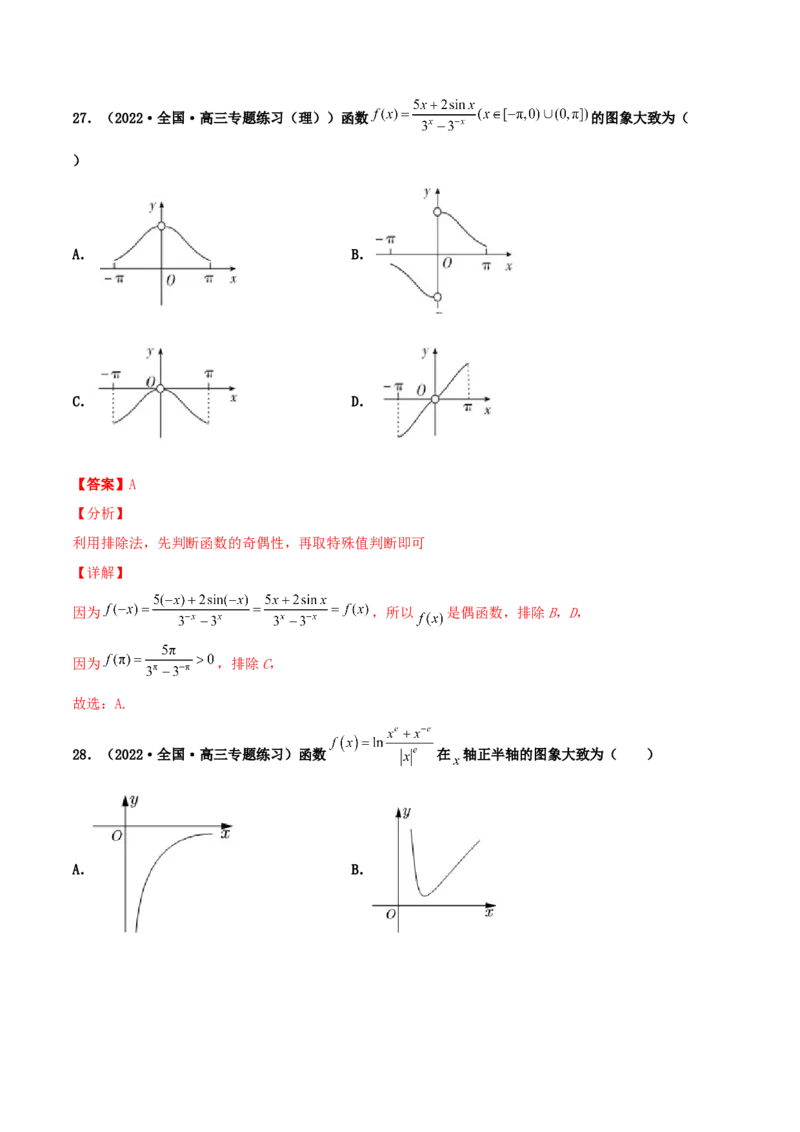 专题05函数图象的辨析100题(解析版)_02高考数学_新高考复习资料_2022年新高考资料_千题百练2022高考数学