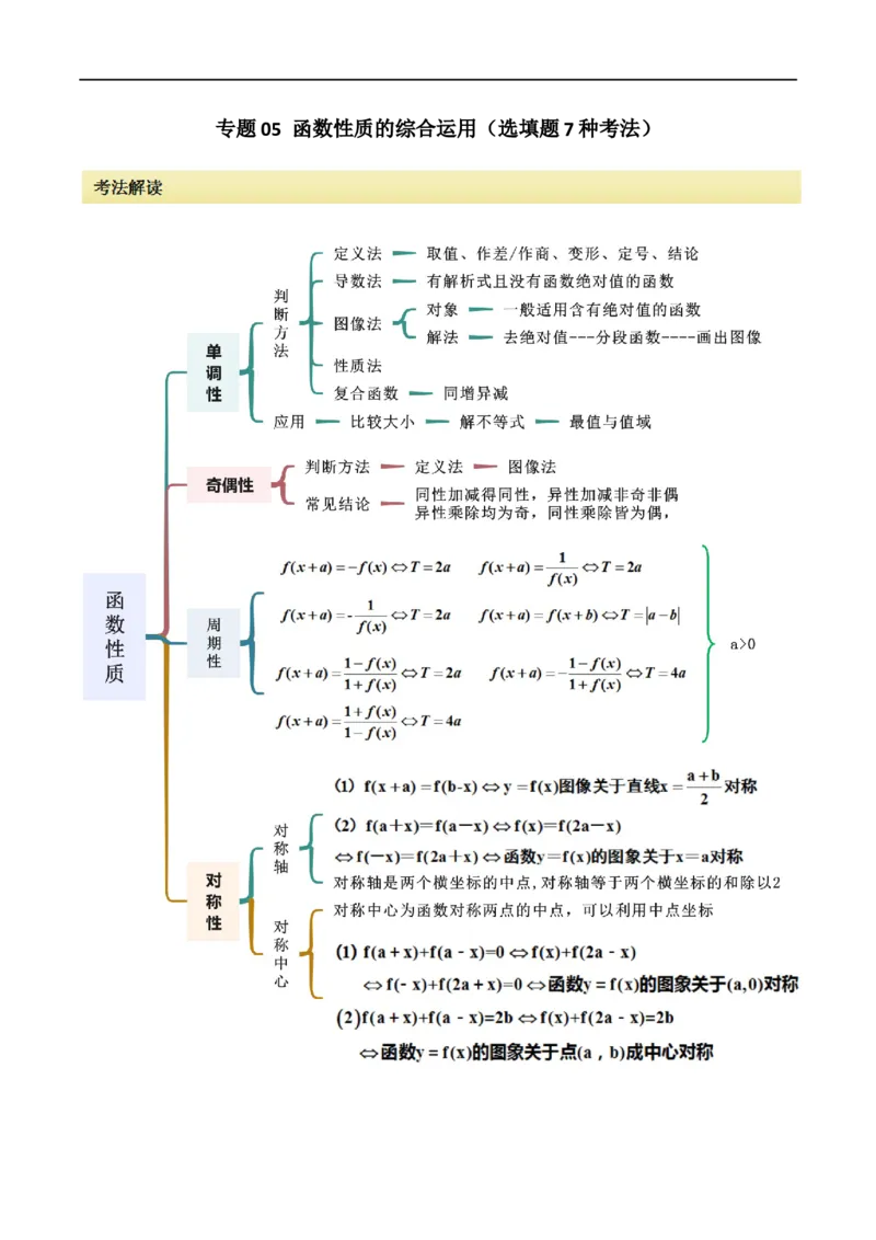 专题05函数性质的综合运用（选填题7种考法）（原卷版）_02高考数学_新高考复习资料_2024年新高考资料_二轮复习资料_2024届高三数学二轮复习《考法分类》专题训练（新高考）_1、选填题