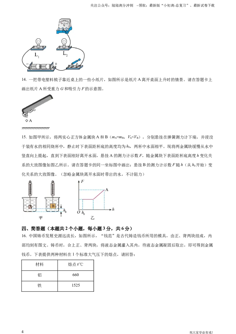 2024年贵州省中考物理试题（原卷版）_贵州中考_六盘水_04六盘水中考物理2015-2025_真题