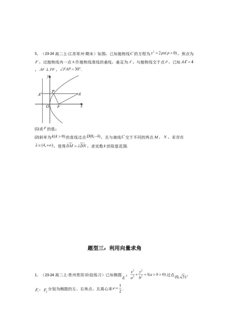 专题05圆锥曲线中的向量问题(典型题型归类训练)(原卷版）_02高考数学_2025年新高考资料_专项复习_解题思路训练2025年高考数学复习解答题提优秘籍（新高考专用）_平面解析几何
