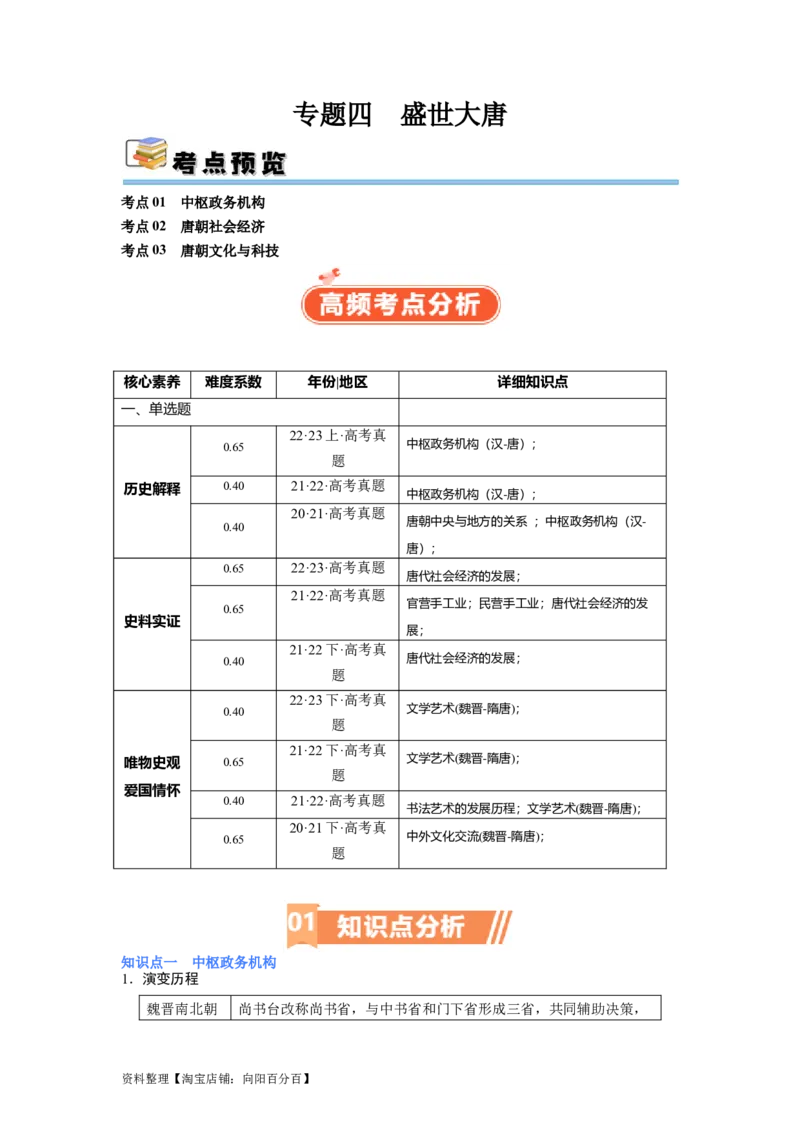 专题04盛世大唐（解析版）_07高考历史_新高考复习资料_2024年新高考复习资料_二轮复习资料_完2024年高考历史二轮专题复习高频考点追踪分析与预测_教师版（含答案解析）