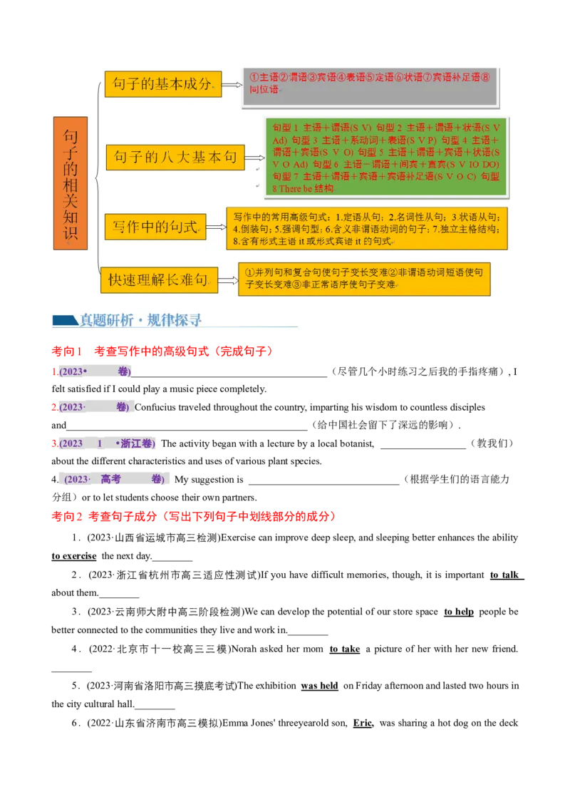 专题06简单句、句子成分和基本句型（讲义）（原卷版）_03高考英语_新高考复习资料_2024年新高考资料_二轮复习资料_2024年高考英语二轮复习讲练测（新教材新高考）_第一部分语法知识