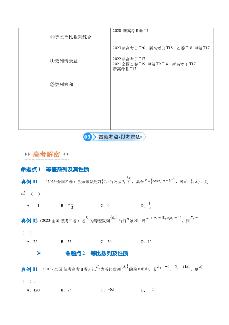 专题04数列及求和（原卷版）_02高考数学_新高考复习资料_2024年新高考资料_二轮复习资料_高频考点解密2024年高考数学二轮复习高频考点追踪与预测（新高考专用）_讲义