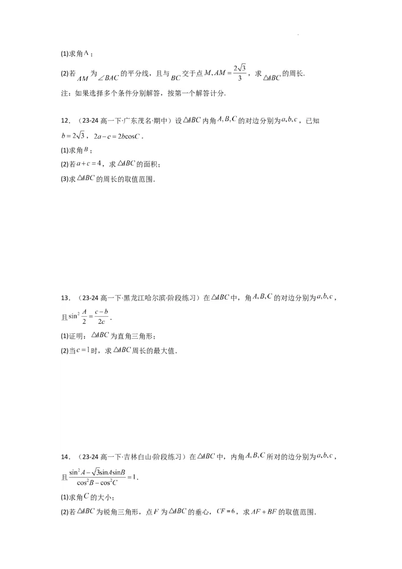 专题06解三角形（周长（边长）问题（含定值，最值，范围问题））(典型题型归类训练)(原卷版）_02高考数学_2025年新高考资料_二轮复习