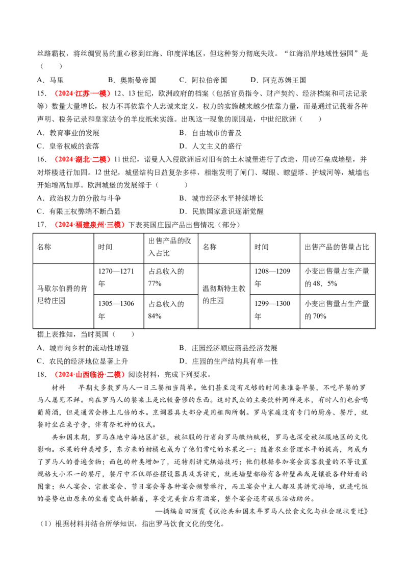 专题06世界古代史（原卷版）_07高考历史_2024年新高考资料_52024三轮冲刺_查漏补缺2024年高考历史复习冲刺过关（新高考专用）