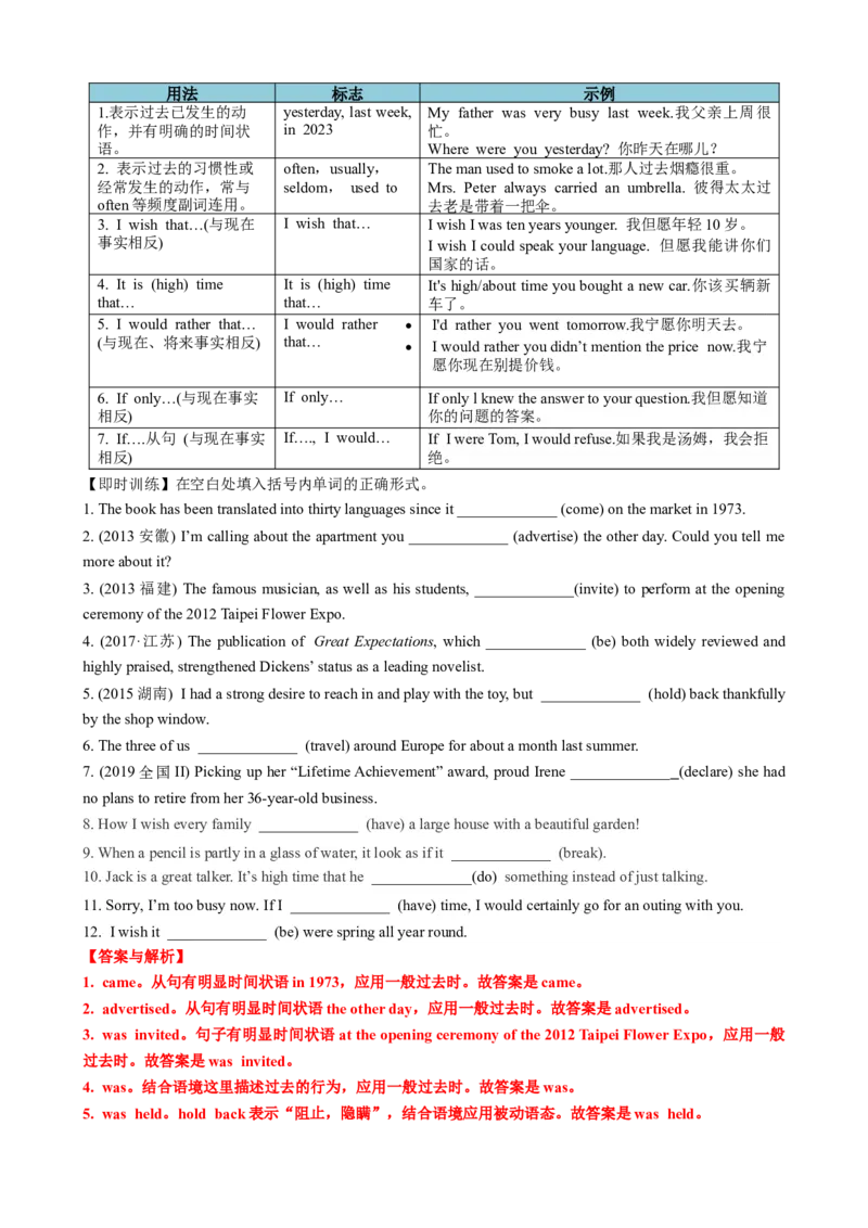 专题06动词时态语态(过去时)（讲案）解析版_03高考英语_新高考复习资料_2025年新高考复习_2025年高考英语一轮复习知识清单