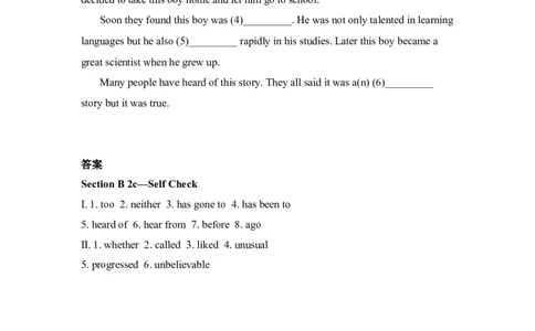 SectionB2c&mdash;SelfCheck_人教版英语八年级下册_旧版_4人教版英语8年级下册视频_人教英语八年级下课时练习（113份）_同步练习3_Unit9Haveyoueverbeentoamuseum练习（4份打包）