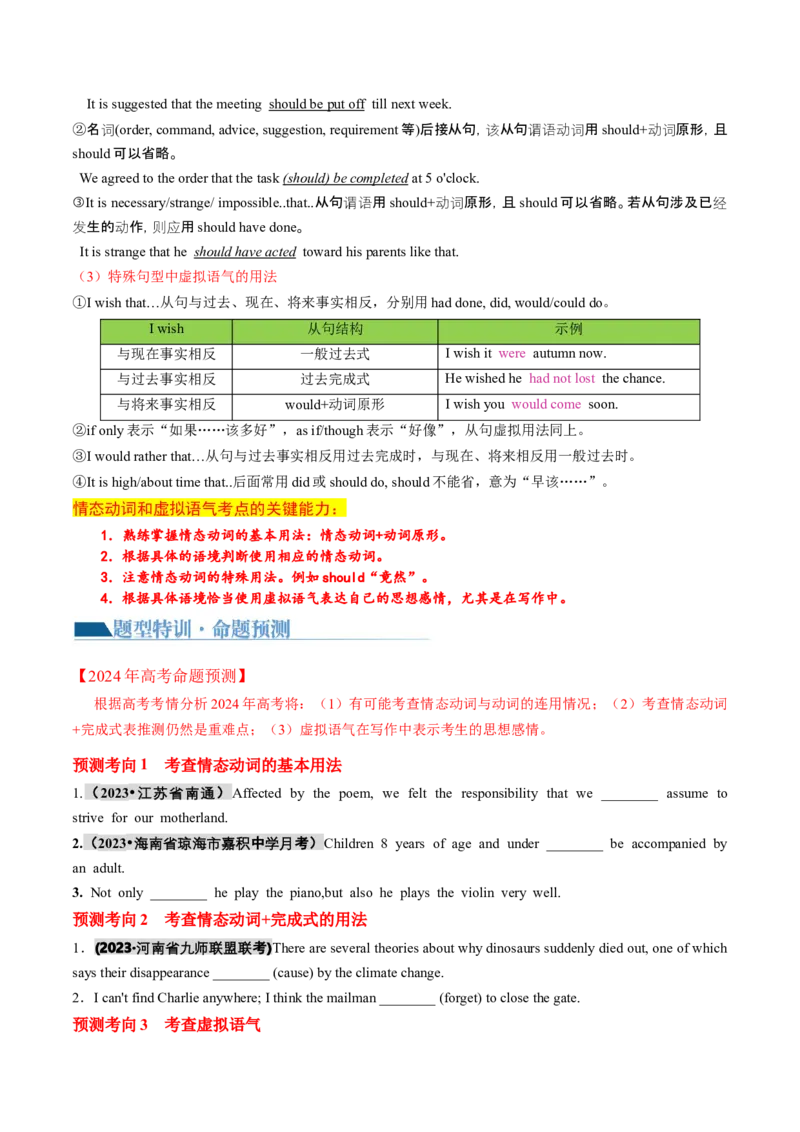 专题07情态动词和虚拟语气（讲义）（原卷版）_03高考英语_新高考复习资料_2024年新高考资料_二轮复习资料_2024年高考英语二轮复习讲练测（新教材新高考）_第一部分语法知识
