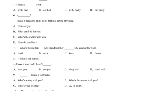 1.2核心句式What'sthematter？（原卷版）八年级英语下册链接教材精准变式练（人教版）_人教版英语八年级下册_2026春人教版英语八年级下册资料_人教八下（旧版）_07.英语8下-试题