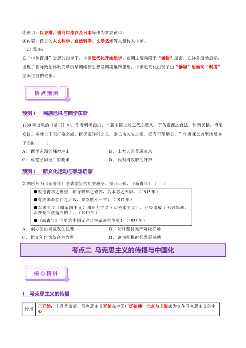 专题08与时俱进&mdash;&mdash;中国近现代的思想解放与科学文化（讲义）（原卷版）_07高考历史_2025年新高考资料_二轮复习_01高考语文等多个文件
