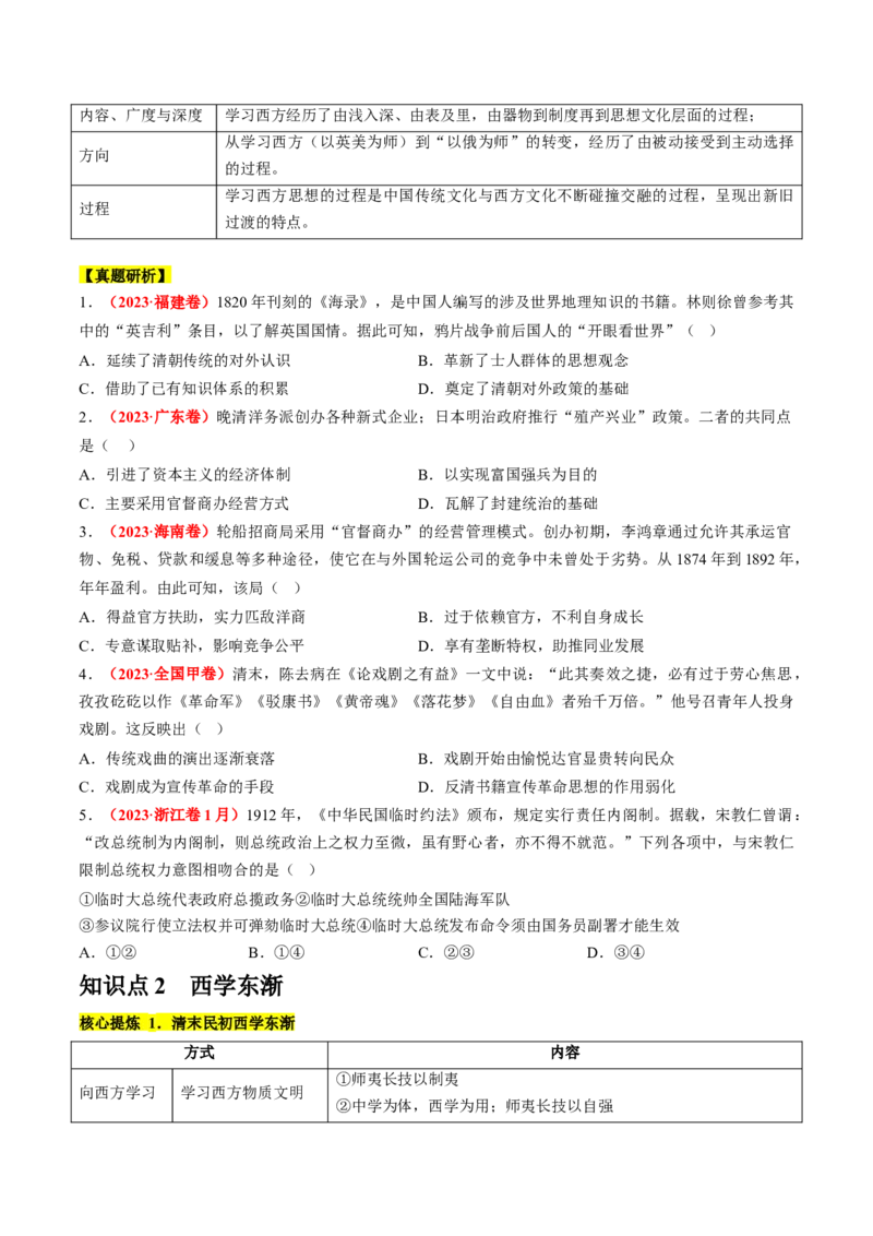 专题07近现代中国思想文化的流变与发展（讲义）（原卷版）_07高考历史_新高考复习资料_2024年新高考复习资料_二轮复习资料_2024年高考历史二轮复习讲练测（新教材新高考）_配套讲义