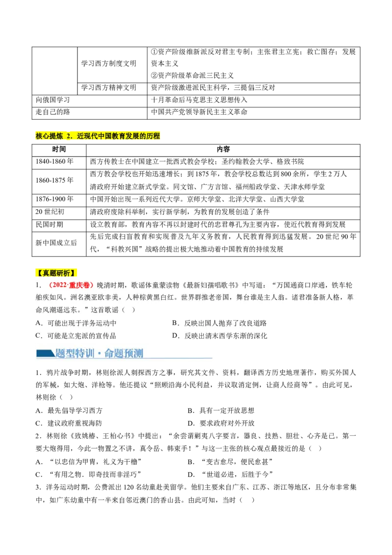 专题07近现代中国思想文化的流变与发展（讲义）（原卷版）_07高考历史_新高考复习资料_2024年新高考复习资料_二轮复习资料_2024年高考历史二轮复习讲练测（新教材新高考）_配套讲义