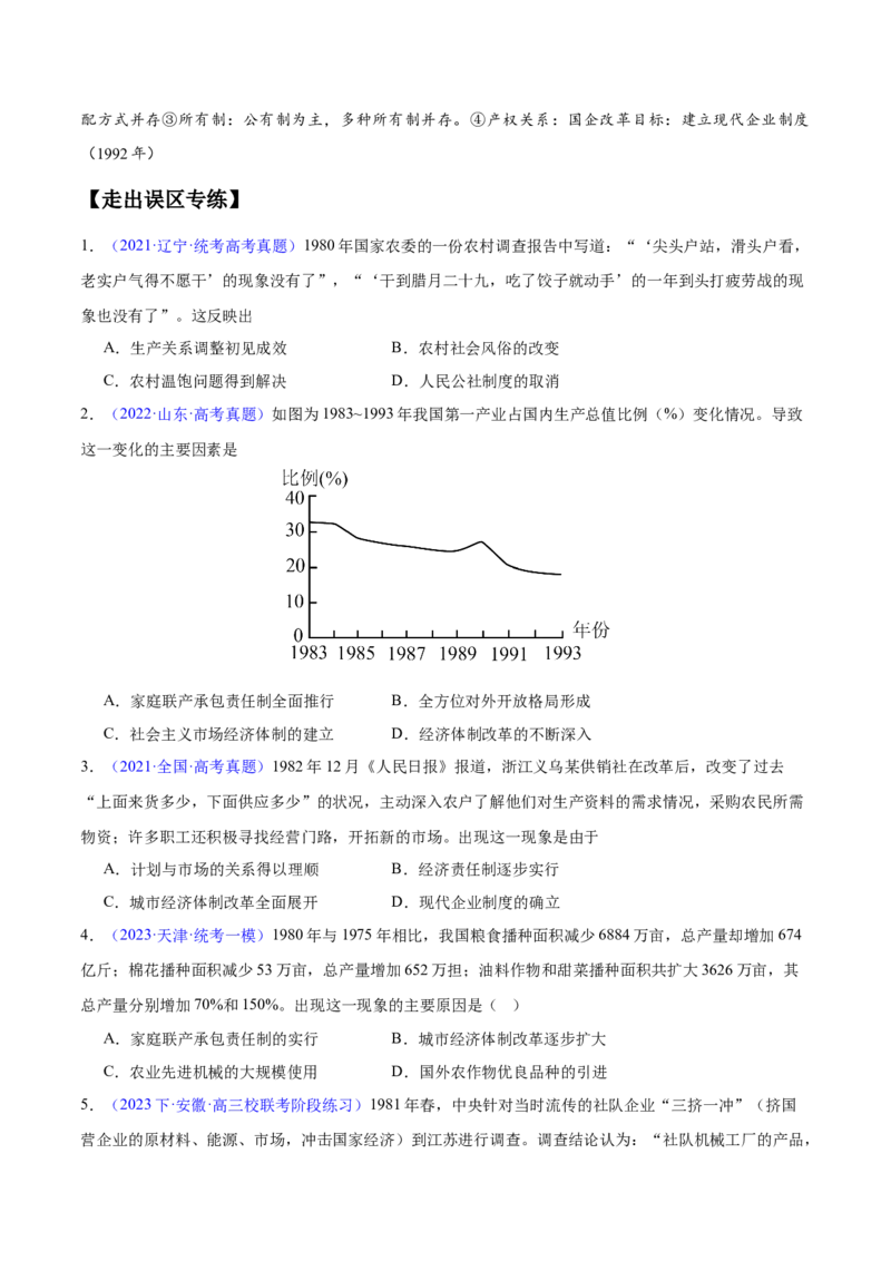 专题08中华人民共和国时期：新中国的成立与社会主义建设道路的探索和发展（原卷版）_07高考历史_新高考复习资料_2024年新高考复习资料_专项复习资料