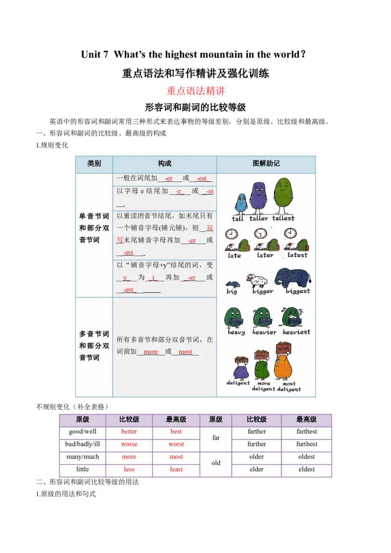 Unit7What&rsquo;sthehighestmountainintheworld？重点语法和写作精讲及强化训练（学生版）_人教版英语八年级下册_旧版_版本二_八年级英语下册（人教版）_同步讲义-U34_2025版