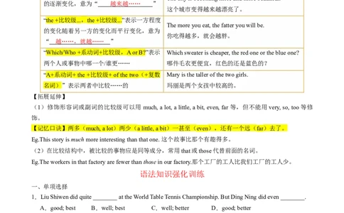 Unit7What&rsquo;sthehighestmountainintheworld？重点语法和写作精讲及强化训练（学生版）_人教版英语八年级下册_旧版_版本二_八年级英语下册（人教版）_同步讲义-U34_2025版