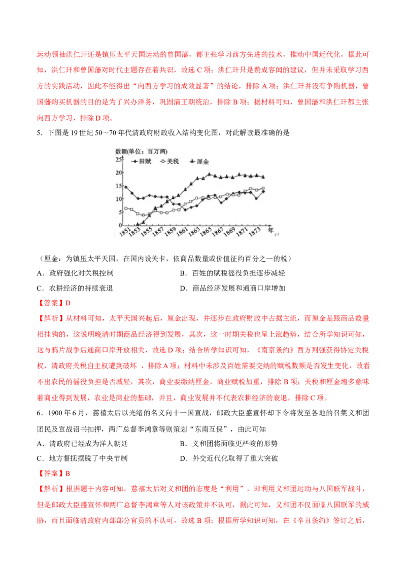 专题07晚清时期的内忧外患与救亡图存（好题冲关）（解析版）_07高考历史_2025年新高考资料_一轮复习_备战2025年高考历史一轮复习考点帮（新高考通用）