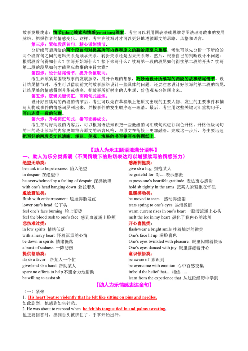 专题07读后续写助人为乐类话题（讲义）原卷版_02高考数学_2025年新高考资料_二轮复习_01高考语文等多个文件_上好课2025年高考英语二轮复习讲练测（新高考通用）_第七部分写作