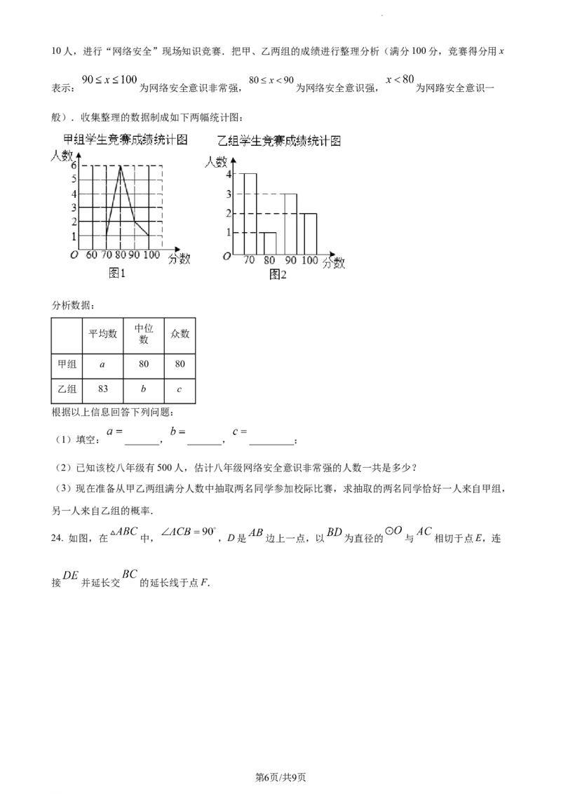 2022年贵州省毕节市中考数学真题（原卷版）_贵州中考_2.贵州中考数学（2008-2025）_毕节数学12-24