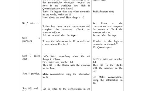八年级英语下册集体备课教案：Unit7What&rsquo;sthehighestmountainintheworldP1_人教版英语八年级下册_2026春人教版英语八年级下册资料_人教八下（旧版）_04.英语8下-教案合集