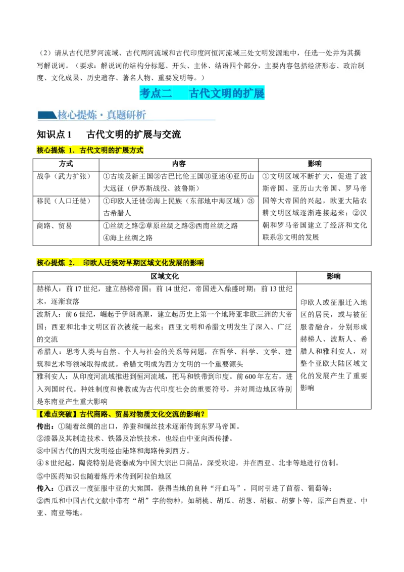 专题08多元共生的世界古代文明（讲义）（原卷版）_07高考历史_2024年新高考资料_2.2024二轮复习_2024年高考历史二轮复习讲练测（新教材新高考）