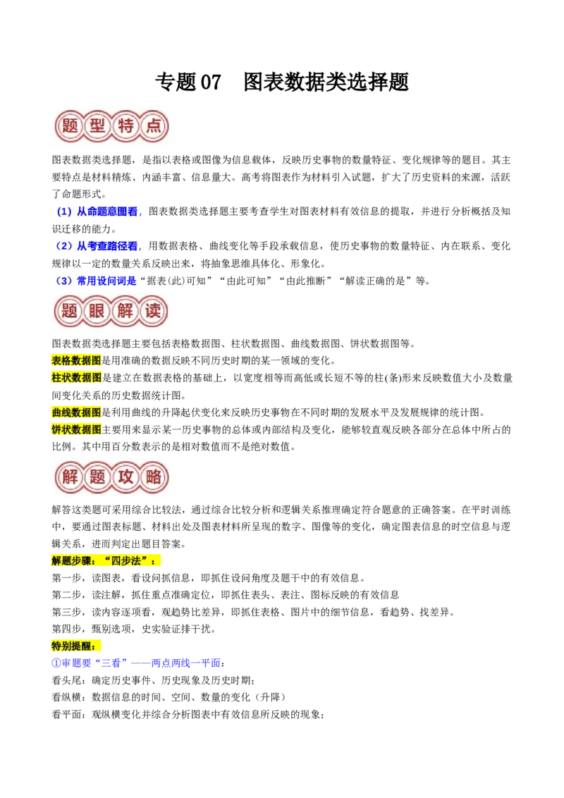专题07图表数据类选择题（解析版）_07高考历史_2024年新高考资料_2.2024二轮复习_2024年高考历史二轮热点题型归纳与变式演练（新高考通用）_选择题部分