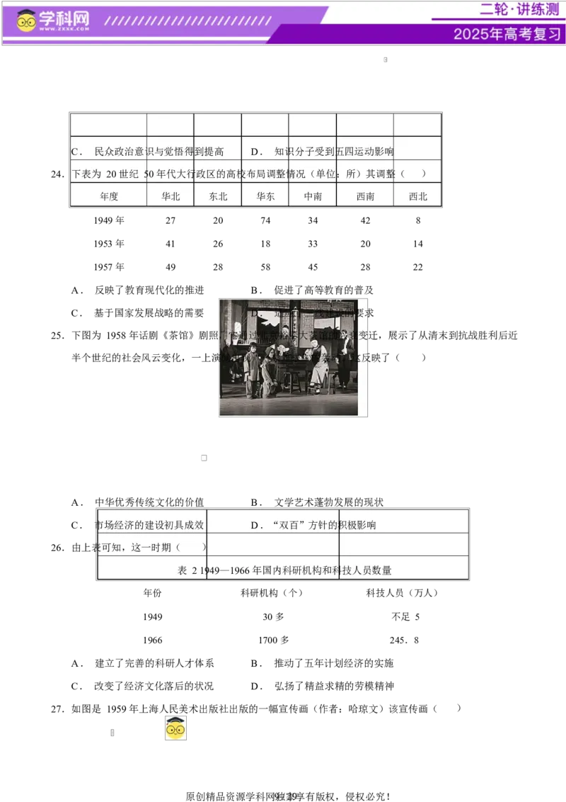 专题08与时俱进&mdash;&mdash;中国近现代的思想解放与科学文化（练习）（原卷版）_07高考历史_2025年新高考资料_二轮复习_上好课2025年高考历史二轮复习讲练测（新高考通用）3379861