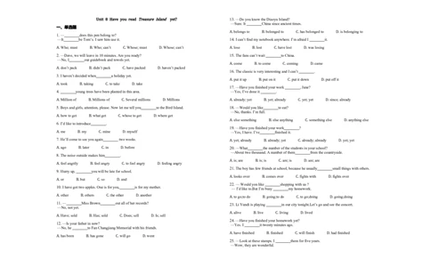 Unit8HaveyoureadTreasureIslandyet单元测试卷_人教版英语八年级下册_2026春人教版英语八年级下册资料_人教八下（旧版）_06.英语8下教学资料PPT_人教版英语八年级下册教学资料（优翼）