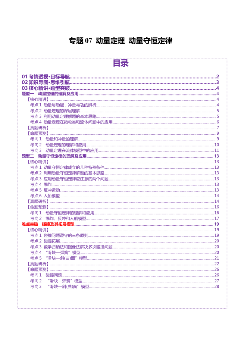 专题07动量定理动量守恒定律（讲义）（解析版）_03高考英语_2025年新高考资料_二轮复习_01高考语文等多个文件_上好课2025年高考物理二轮复习讲练测（新高考通用）