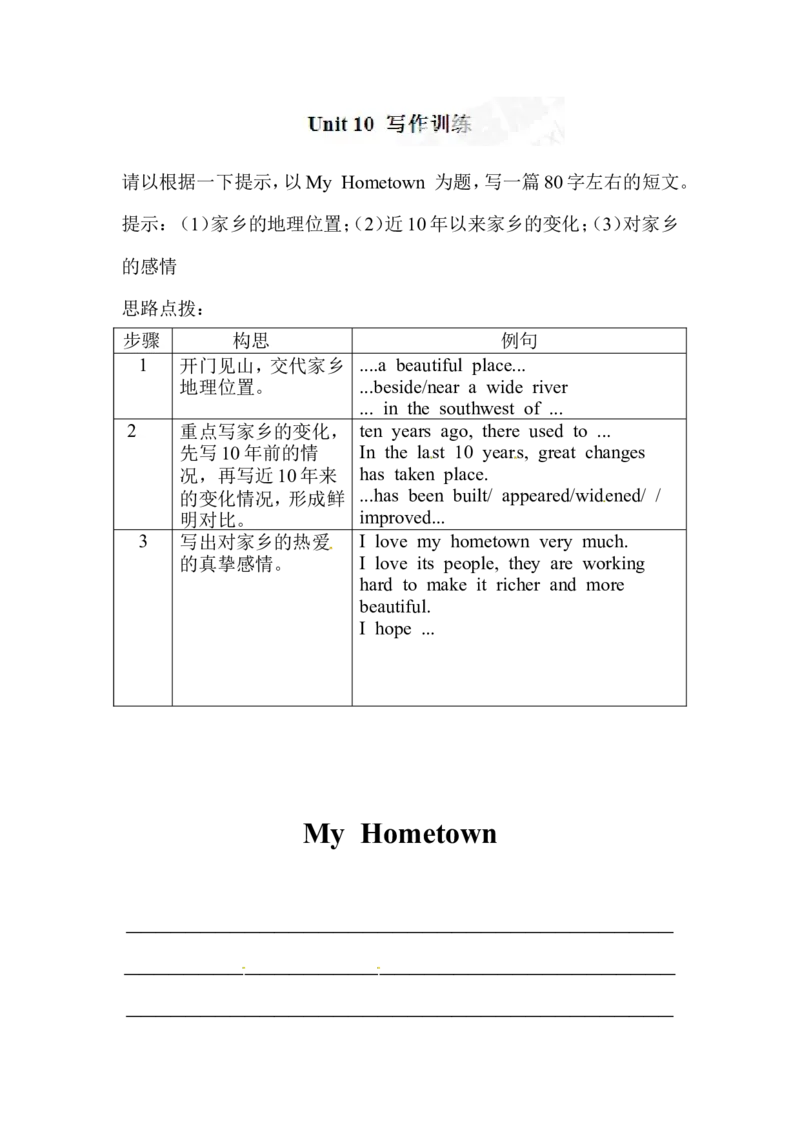 八年级英语下册导学案：写作训练_人教版英语八年级下册_2026春人教版英语八年级下册资料_人教八下（旧版）_05.英语8下-导学案_人教版八年级英语下册名校精品导学案Unit10_1（8份）